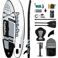LifeGoods PaddlePro SUP Board Pro - Pro Set - Met Zitje - Opblaasbaar Paddle Board - Max. 150KG - 320x81cm - Wit/Zwart