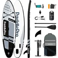 LifeGoods PaddlePro SUP Board Pro - Pro Set - Opblaasbaar Paddle Board - Max. 150KG - 320x81cm - Zwart/Wit