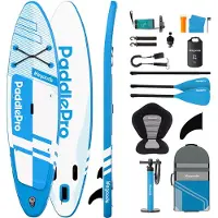 LifeGoods PaddlePro SUP Board Pro - Pro Set - Met Zitje - Opblaasbaar Paddle Board - Max. 150KG - 320x81cm - Sky Blauw