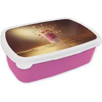 MuchoWow Broodtrommel Roze - Lunchbox Framboos - Smoothie - Drinken - Roze - Brooddoos 18x12x6 cm - Brood lunch box - Broodtrommels voor kinderen en volwassenen