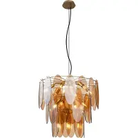 QAZQA Art Deco hanglamp goud met amber glas ovaal 14-lichts - Mochan
