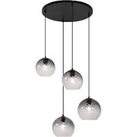 QAZQA Art Deco hanglamp zwart met smoke glas rond 4-lichts - Bao