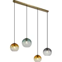 QAZQA Bronzen hanglamp met smoke amber en groen glas rechthoekig 4-lichts - Bao
