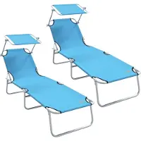 vidaXL Ligstoel 2 st Polyester Fel Blauw