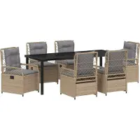 vidaXL Tuin Eettafel Set 7 st Beige en Lichtgrijs poly rattan