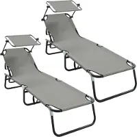 vidaXL Opvouwbare zonnebed 2 pcs Grijs 190 x 57 x 81 cm oxford