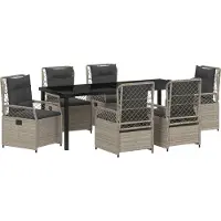 vidaXL Tuin Eettafel Set 7 st Lichtgrijs poly rattan