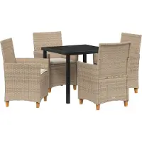 vidaXL Tuin Eettafel Set 5 st Beige poly rattan
