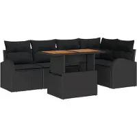 vidaXL Tuinset, 6-delig, zwart, polyrotan