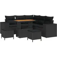 vidaXL Tuinbank Set 8 st 7-Aantal zitplaatsen Zwart poly rattan