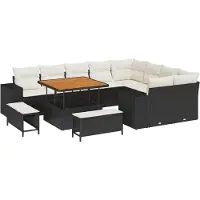 vidaXL Tuinset met 12 zitplaatsen, zwart, van polyrotan