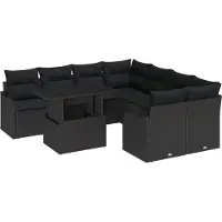 vidaXL Tuinset met 9 zitplaatsen, zwart, van polyrotan