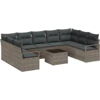 vidaXL Tuinbank Set 10 st Lichtgrijs poly rattan