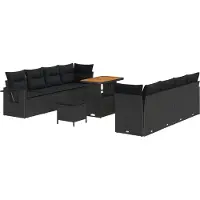 vidaXL Tuinbank Set met kussen 11 pcs Zwart poly rattan
