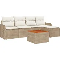 vidaXL Tuinset met 6 zitplaatsen, beige, van polyrotan