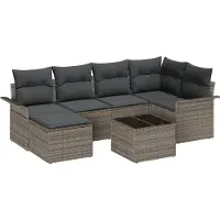 vidaXL Tuinbank Set 7 st Grijs poly rattan