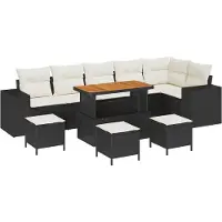 vidaXL Tuinset met 10 stukken, zwart, van polyrotan