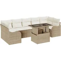vidaXL Tuinbank Set 8 st 7-Aantal zitplaatsen Beige Poly Riet