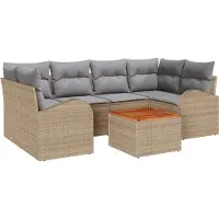 vidaXL Tuinbank Set 7 st Beige en Lichtgrijs poly rattan