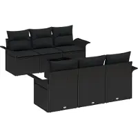 vidaXL Tuinbank Set 7 st Zwart poly rattan