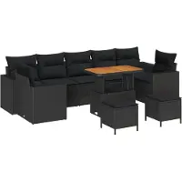 vidaXL Tuinbank Set met kussen 13 pcs Zwart poly rattan
