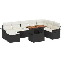 vidaXL Tuinbank Set 9 st Zwart Poly rattan