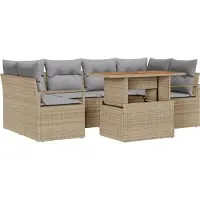 vidaXL Tuinbank Set 7 st 6-Aantal zitplaatsen beige en lichtgrijs