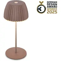 B.K.Licht BRILONER Champ mini - Oplaadbare Mini Tafellamp - snoerloze lamp - met touch dimbaar - voor binnen en buiten - german design award winner 2025 - bruin - Ø8,5 x 20cm