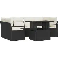 vidaXL Tuinbank Set 7 st 6-Aantal zitplaatsen Zwart poly rattan