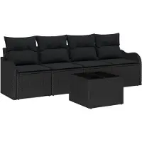 vidaXL Tuinbank Set 5 st 4-zits Zwart poly rattan