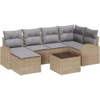 vidaXL Bankstel 7 st Beige en lichtgrijs poly rattan