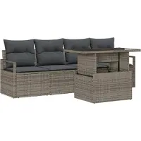 vidaXL Tuinbank Set 5 st 4-Aantal zitplaatsen Grijs poly rattan