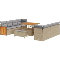 vidaXL Tuinbank Set met kussen 12 pcs Beige en Lichtgrijs poly rattan