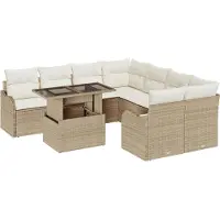 vidaXL Tuinbank Set met kussen 9 pcs Beige Poly rattan