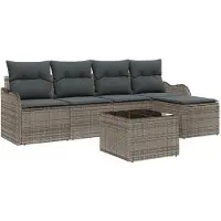 vidaXL Tuinset met 6 zitplaatsen, grijs, van polyrotan
