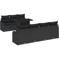 vidaXL Tuinset, 8 stuks, 7 zitplaatsen, zwart, polyrotan