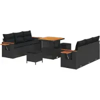 vidaXL Tuinbank Set 11 st 8-Aantal zitplaatsen Zwart poly rattan