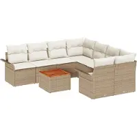 vidaXL Tuinset, 9-delig, 8 zitplaatsen, beige en crème, polyrotan