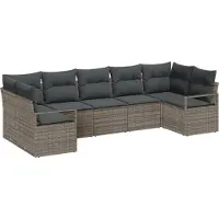 vidaXL Tuinbank Set 7 st Grijs poly rattan