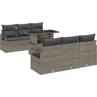 vidaXL Tuinbank Set 7 st 6-Aantal zitplaatsen Grijs poly rattan