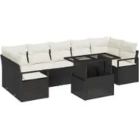vidaXL Tuinset met sofa en kussens, 8 stuks, zwart en crème, van polyrotan