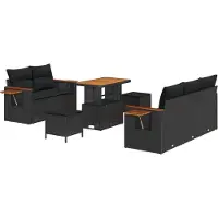vidaXL Tuinbank Set 10 st 7-Aantal zitplaatsen Zwart poly rattan