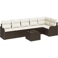 vidaXL Tuinbank Set met opslag 7 pcs Grijs poly rattan