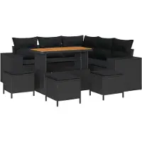 vidaXL Tuinbank Set 9 st 8-Aantal zitplaatsen Zwart poly rattan