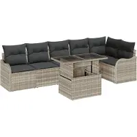 vidaXL Bankstel 7 st Lichtgrijs Poly rattan