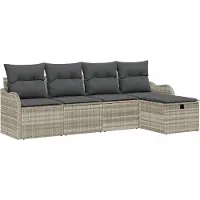 vidaXL Tuinbank Set 5 st 4-zits Lichtgrijs poly rattan