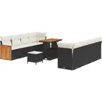 vidaXL Tuinbank Set met kussen 12 pcs Zwart en Crème poly rattan