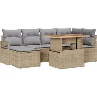 vidaXL Tuinbank Set 7 st Beige poly rattan