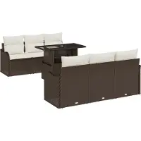 vidaXL Tuinbank Set 7 st Bruin en Crème poly rattan