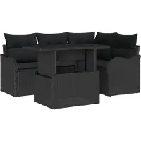 vidaXL Tuinset met 5 zitplaatsen, zwart, van polyrotan